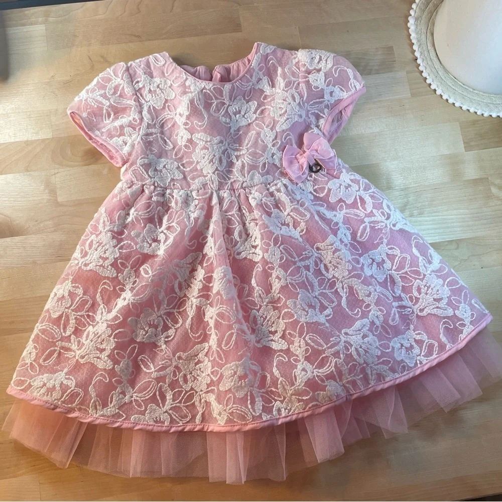 Mayoral Pink and White Floral Lace Dress